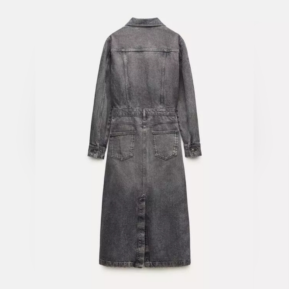 $139 SZ M ZARA ZW Collection Cotton Denim Midi Shirt Dress Gray 6840/055 NEW - Picture 2 of 6